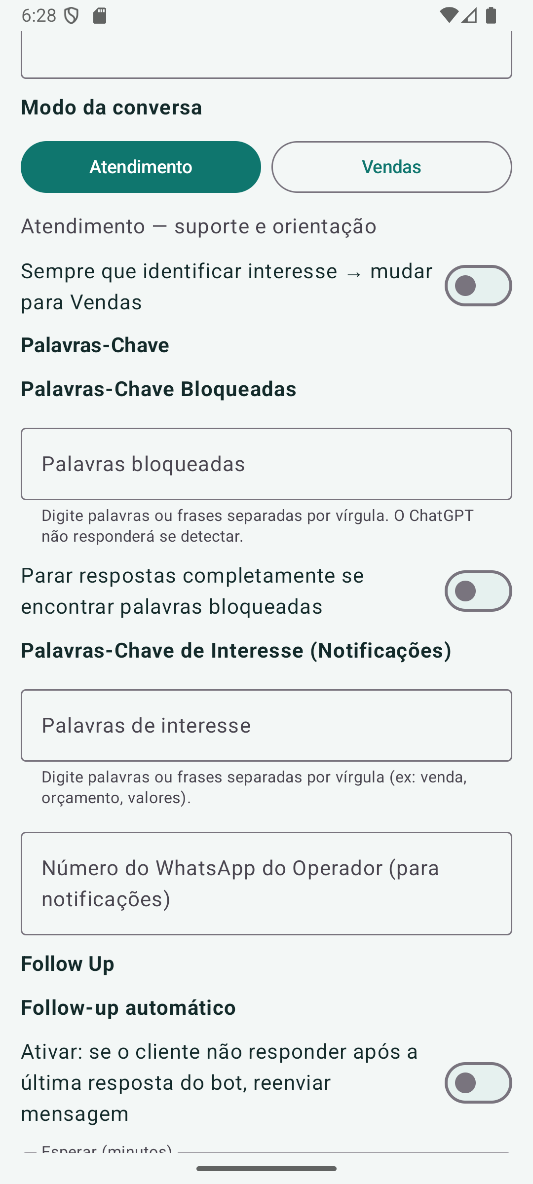 Top Active Whats Android — modo e palavras do chatbot