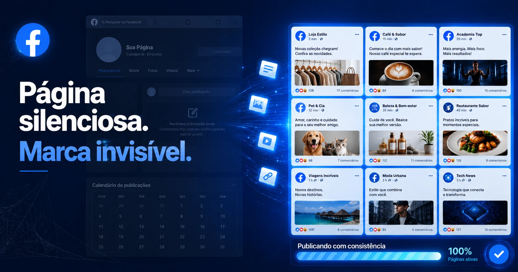Capa de compartilhamento: Página silenciosa. Marca invisível.